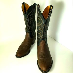 Nocona Western Cowboy Boots Men's Dark Brown Bull Hide/Black Size 11 EE Vintage